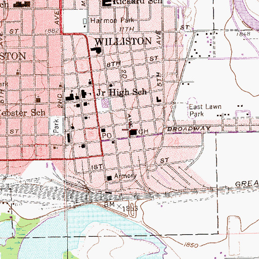 Topographic Map of Williams County Sheriff's Office, ND