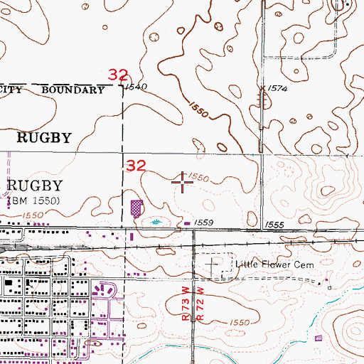 Topographic Map of Rugby Police Department, ND