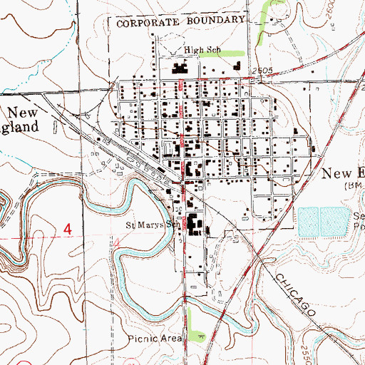 Topographic Map of New England Police Department, ND