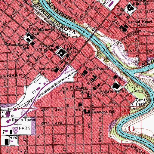Topographic Map of Grand Forks Police Department, ND