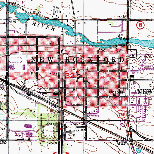 Topographic Map of Eddy County Sheriff's Office, ND