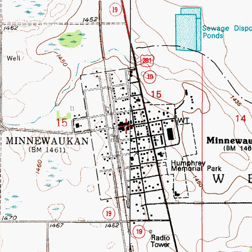 Topographic Map of Minnewaukan Police Department, ND