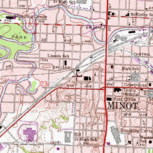 Topographic Map of Minot Police Department, ND