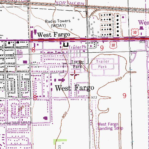 Topographic Map of West Fargo Police Department, ND