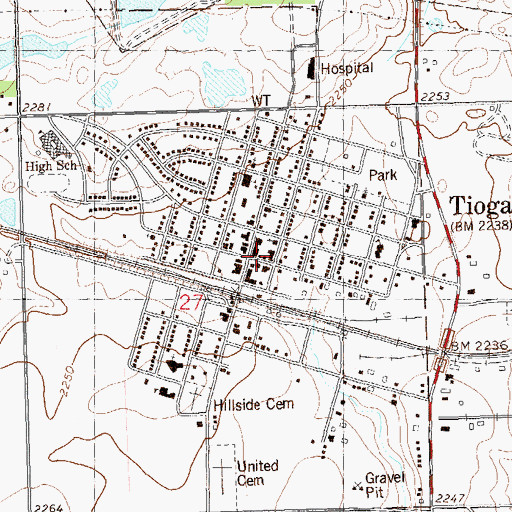 Topographic Map of Tioga Police Department, ND