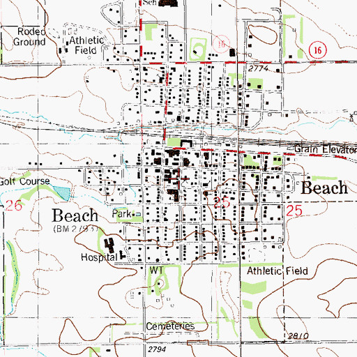 Topographic Map of Golden Valley County Sheriff's Office, ND