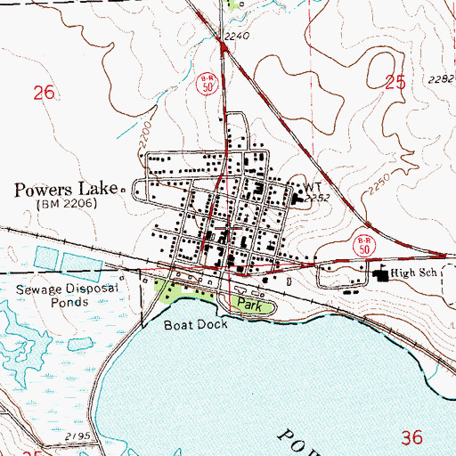 Topographic Map of Powers Lake Police Department, ND