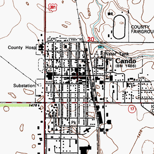 Topographic Map of Cando Police Department, ND
