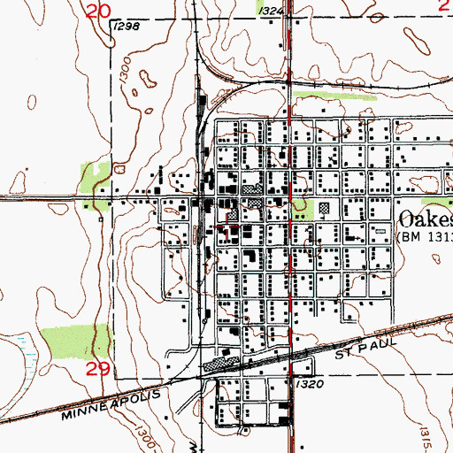 Topographic Map of Oakes City Police Department, ND