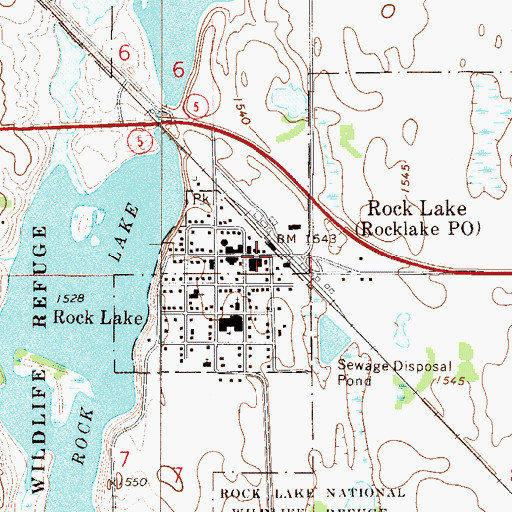 Topographic Map of Rock Lake Police Department, ND