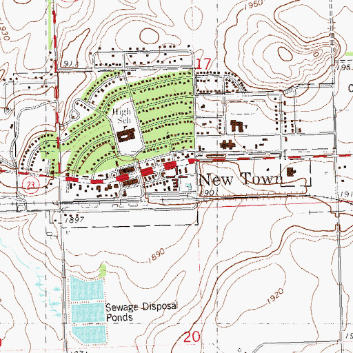 Topographic Map of New Town Police Department, ND