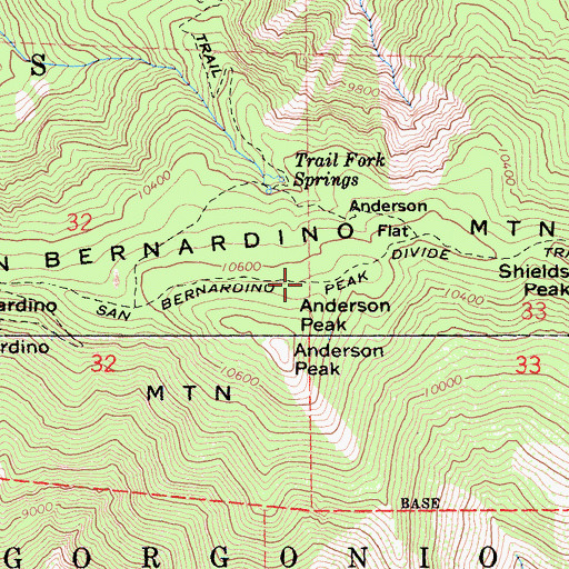 Topographic Map of San Bernardino Peak Divide Trail, CA