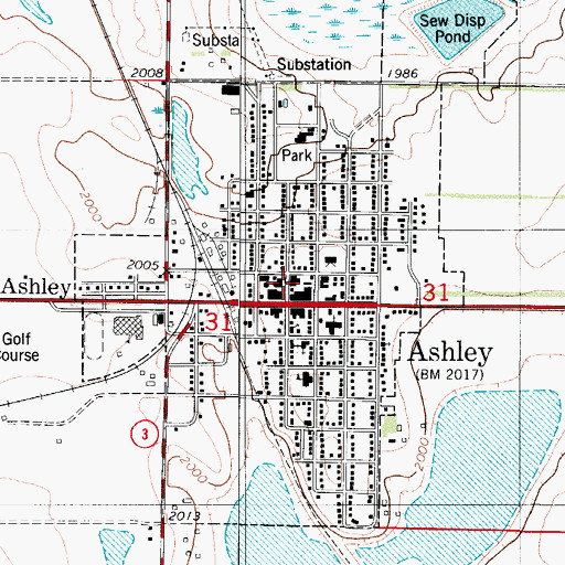 Topographic Map of Ashley City Police Department, ND