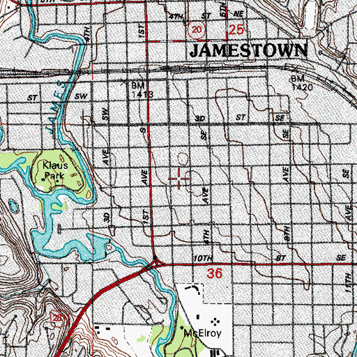 Topographic Map of North Dakota Highway Patrol Jamestown, ND