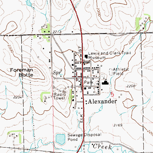 Topographic Map of Alexander Police Department, ND
