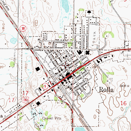 Topographic Map of Rolla Police Department, ND