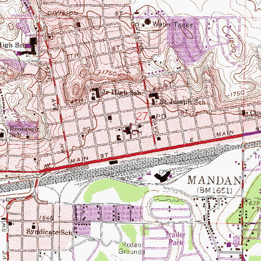 Topographic Map of Mandan Police Department, ND