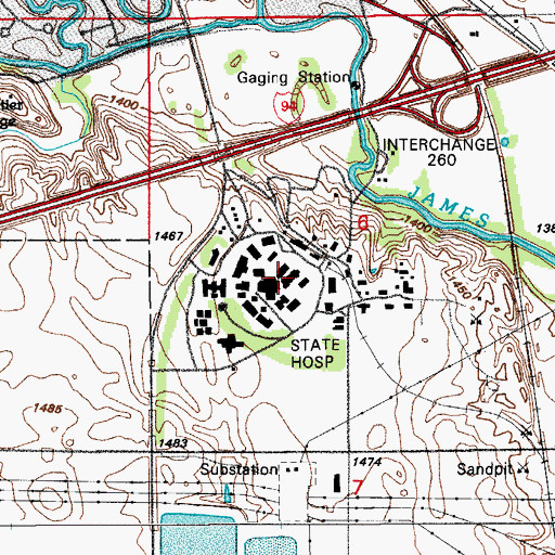 Topographic Map of James River Correctional Center, ND