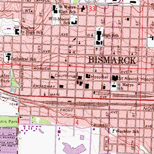 Topographic Map of Burleigh County Jail, ND