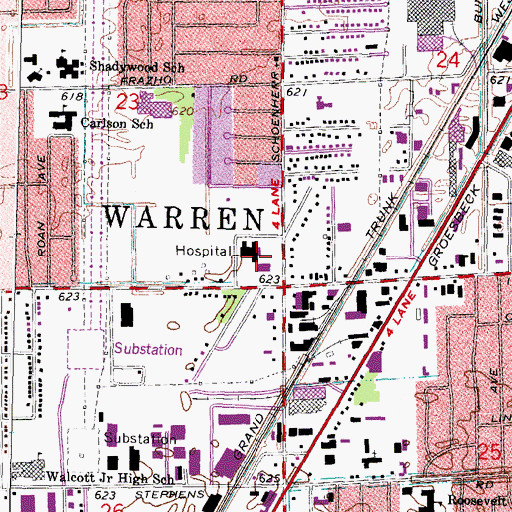 Topographic Map of Bi - County Community Hospital, MI