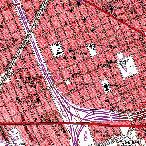 Topographic Map of Kindred Hospital - Metro Detroit, MI