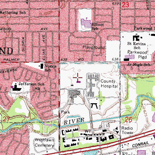 Topographic Map of Walter P Reuther Psychiatric Hospital, MI