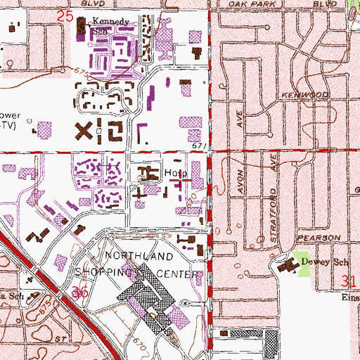 Topographic Map of Oakland Regional Hospital, MI