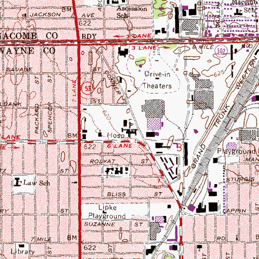 Topographic Map of Kindred Hospital - Detroit, MI