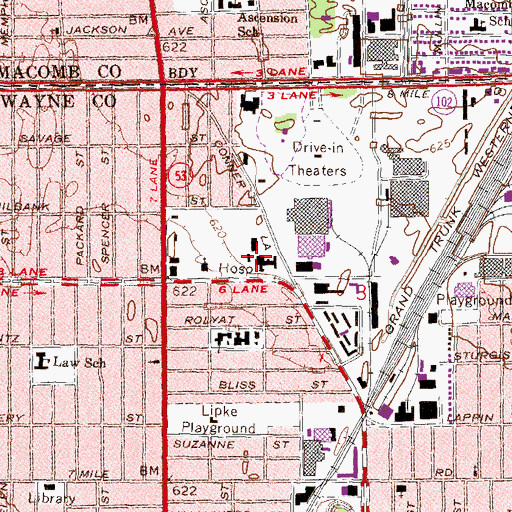 Topographic Map of Triumph Hospital - Detroit, MI