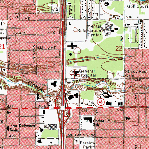 Topographic Map of Mercy Health General Campus, MI