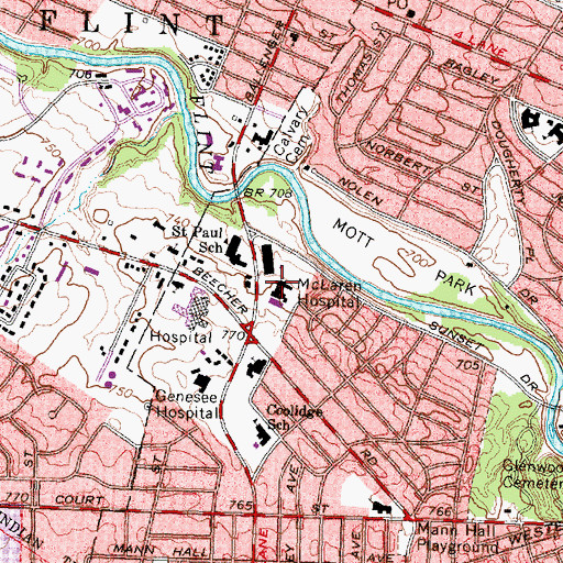 Topographic Map of Select Specialty Hospital - Flint, MI