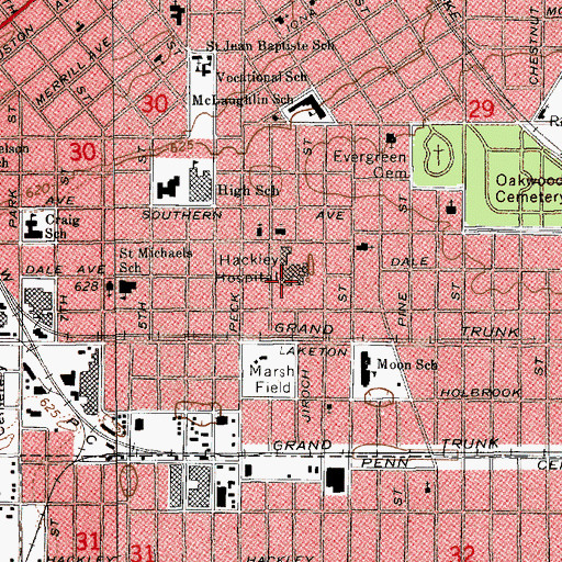Topographic Map of Great Lakes Select Specialty Hospital, MI