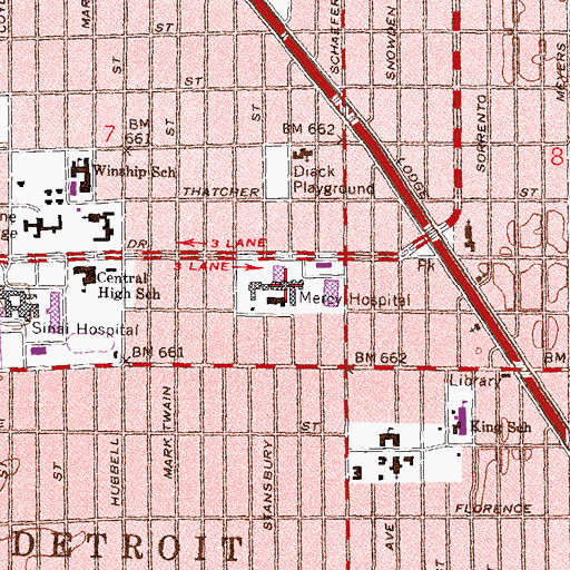 Topographic Map of Select Specialty Hospital - Northwest Detroit, MI