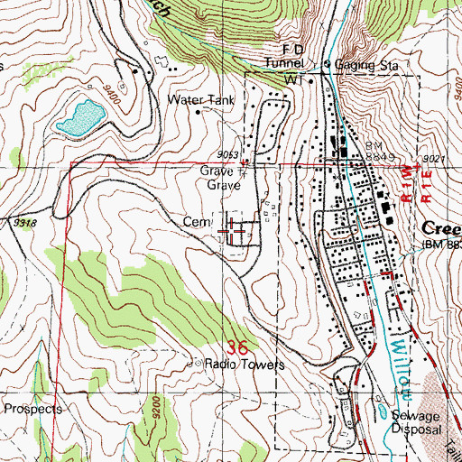 Topographic Map of Creede Cemetery, CO