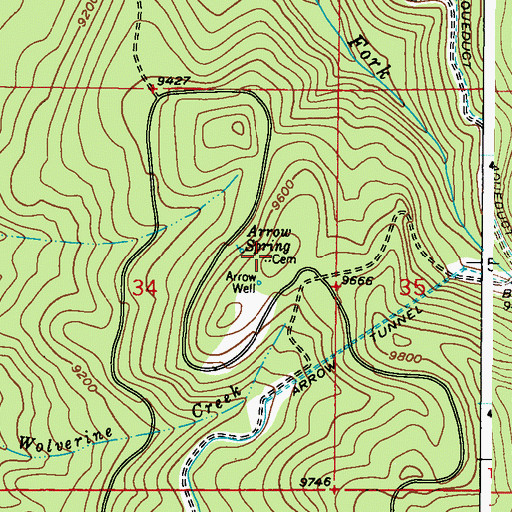 Topographic Map of Arrow Spring Cemetery, CO