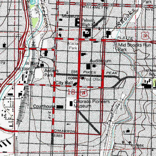 Topographic Map of Colorado Springs Post Office, CO