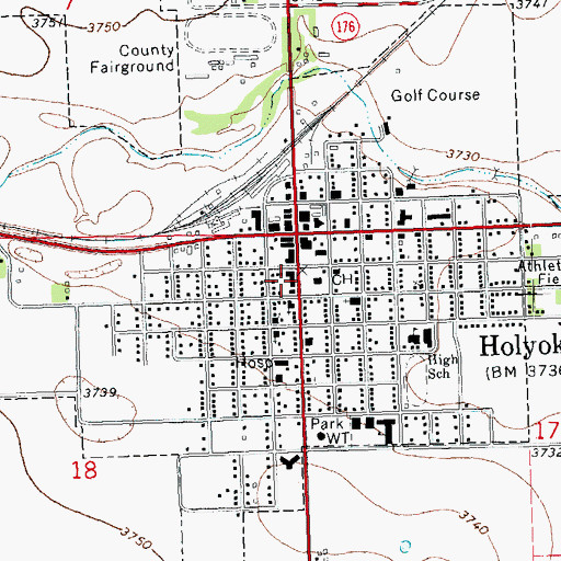 Topographic Map of Holyoke Post Office, CO