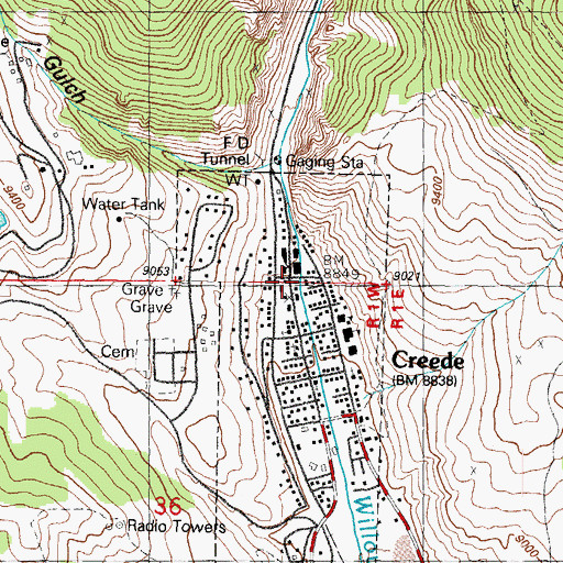 Topographic Map of Creede Post Office, CO