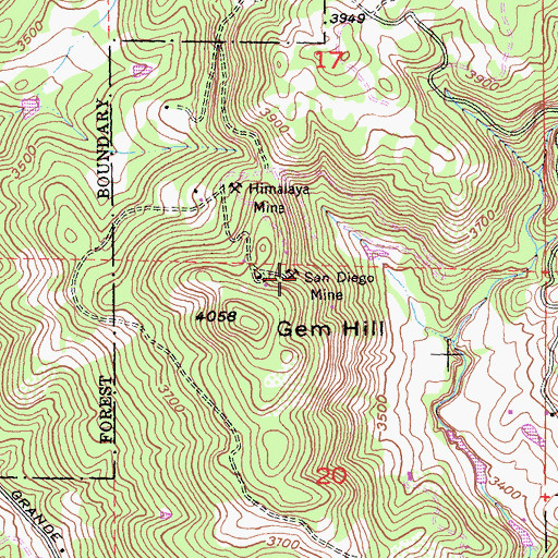 Topographic Map of San Diego Mine, CA