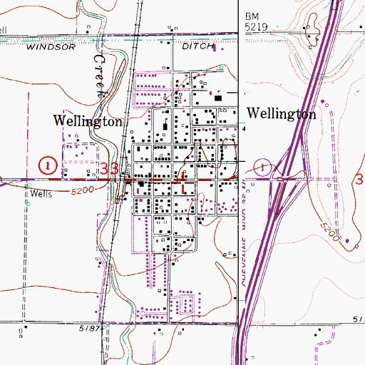 Topographic Map of Wellington Post Office, CO