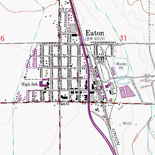 Topographic Map of Eaton Post Office, CO