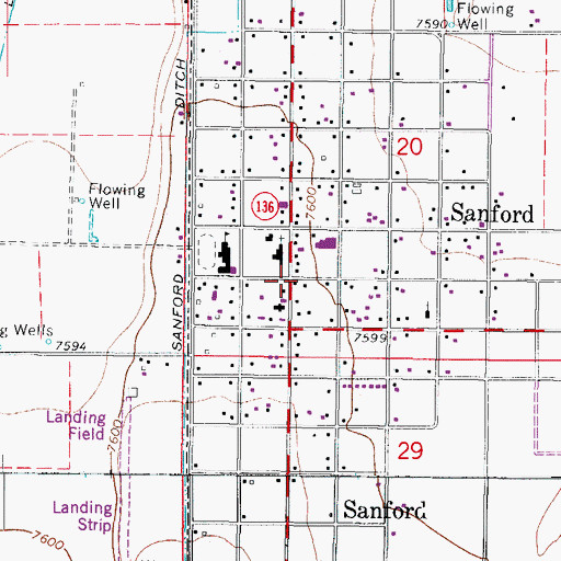 Topographic Map of Sanford Post Office, CO