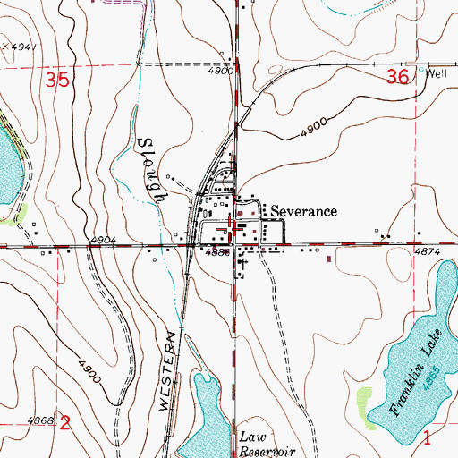 Topographic Map of Severance Post Office, CO