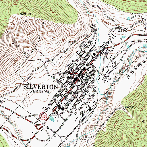 Topographic Map of Silverton Post Office, CO