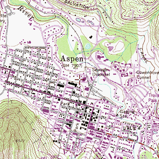 Topographic Map of Aspen Post Office, CO