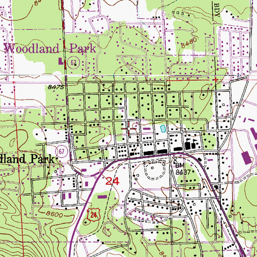 Topographic Map of Woodland Park Post Office, CO
