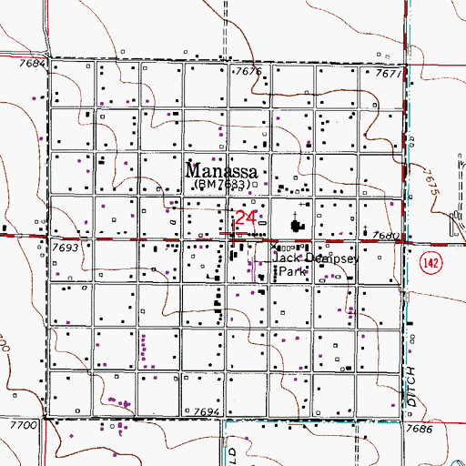Topographic Map of Manassa Post Office, CO