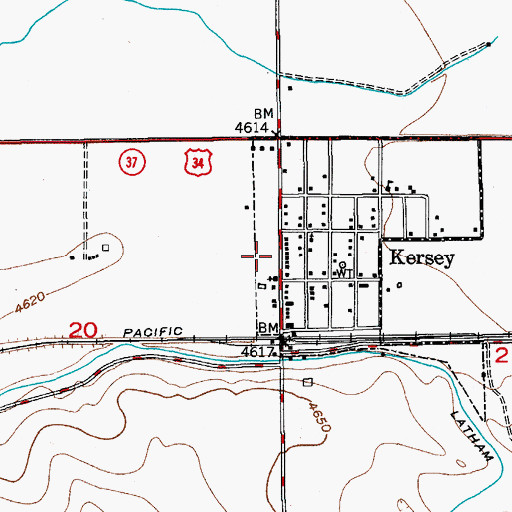 Topographic Map of Kersey Post Office, CO