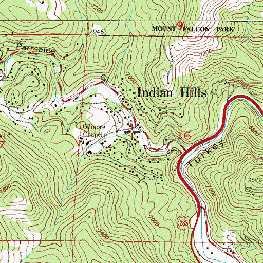 Topographic Map of Indian Hills Post Office, CO