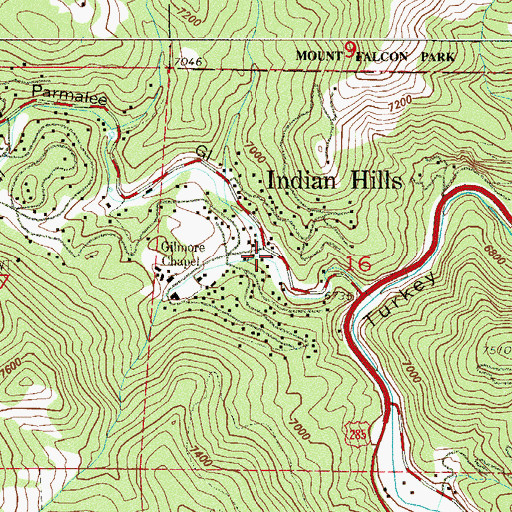 Topographic Map of Indian Hills Post Office, CO